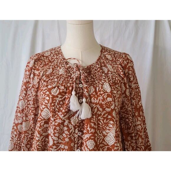 Anthropologie Cleobella Womens Rust Cream Floral Gwen Mini Dress XS Boho Gypsy - Picture 2 of 5